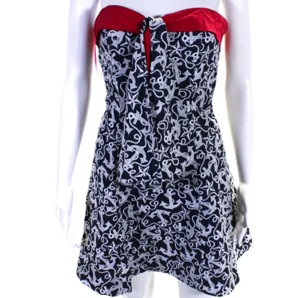 Betsey Johnson Womens Embroidered Nautical Print
Strapless Dress Blue Size 2